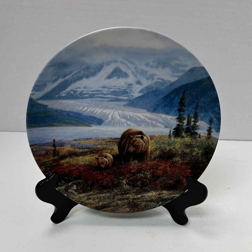 The Bradford Exchange Scenic Bear Plate with Brown and Blue Landscape